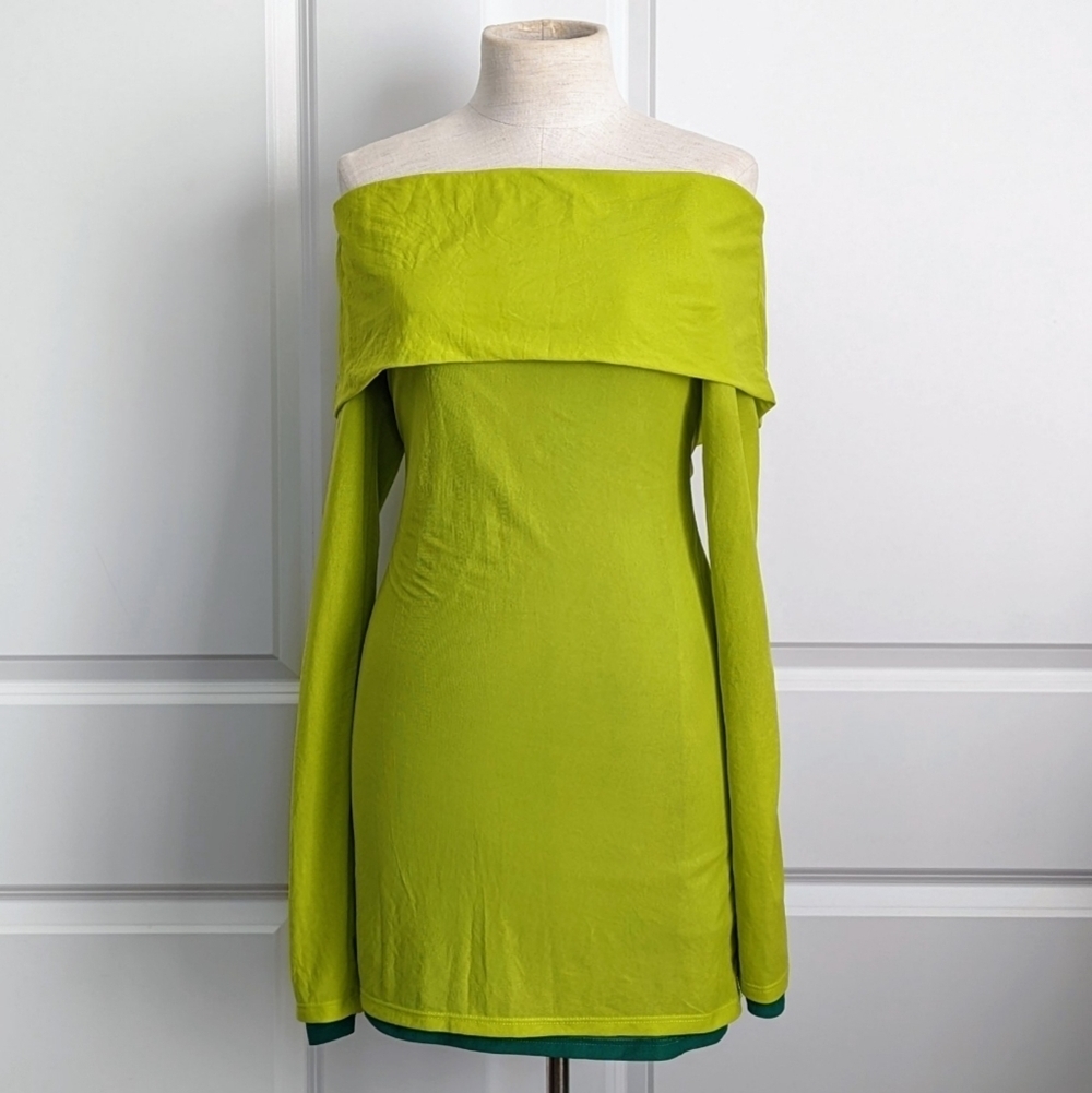Simon Miller Mini Mesh Cosmo Off The Shoulder Long Sleeve Fitted Kiwi M NWT